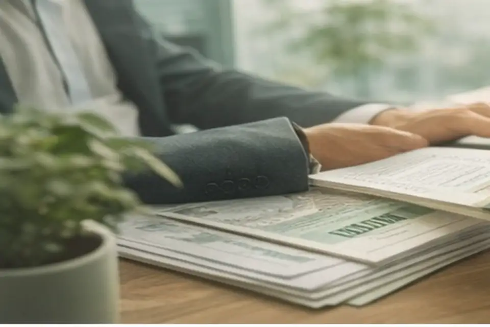 Documents et travail de préparation, ambiance vert doux.